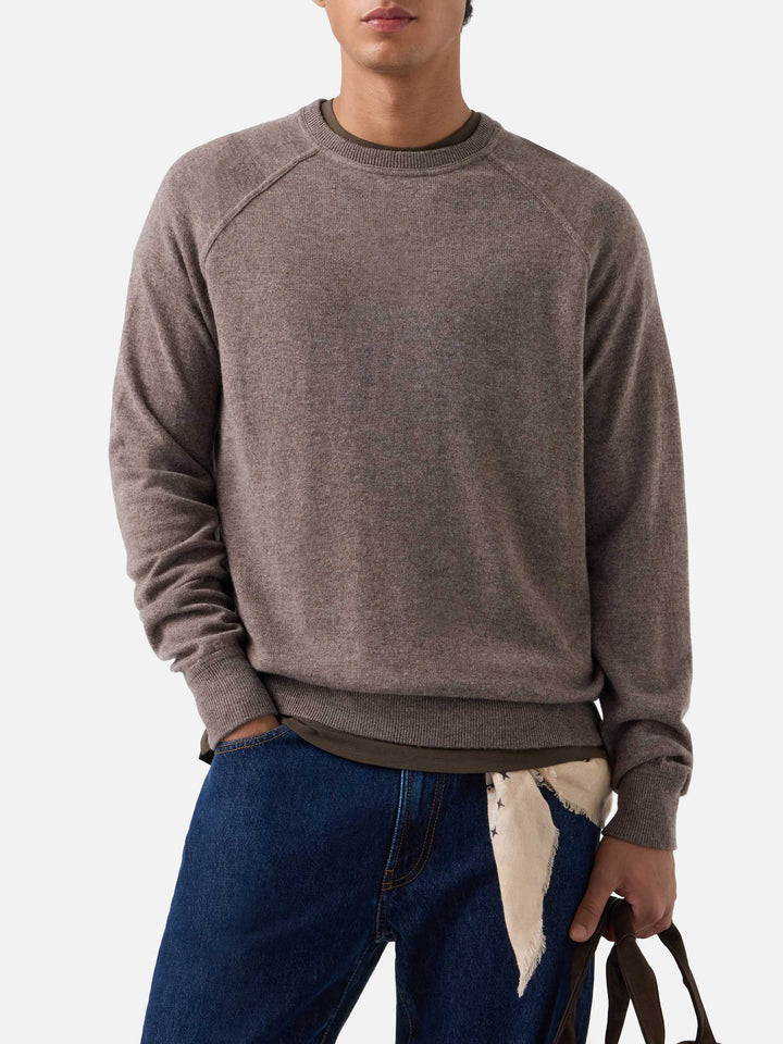 Jersey de cuello redondo en mezcla de lana merino y cachemira Bricklane beige 