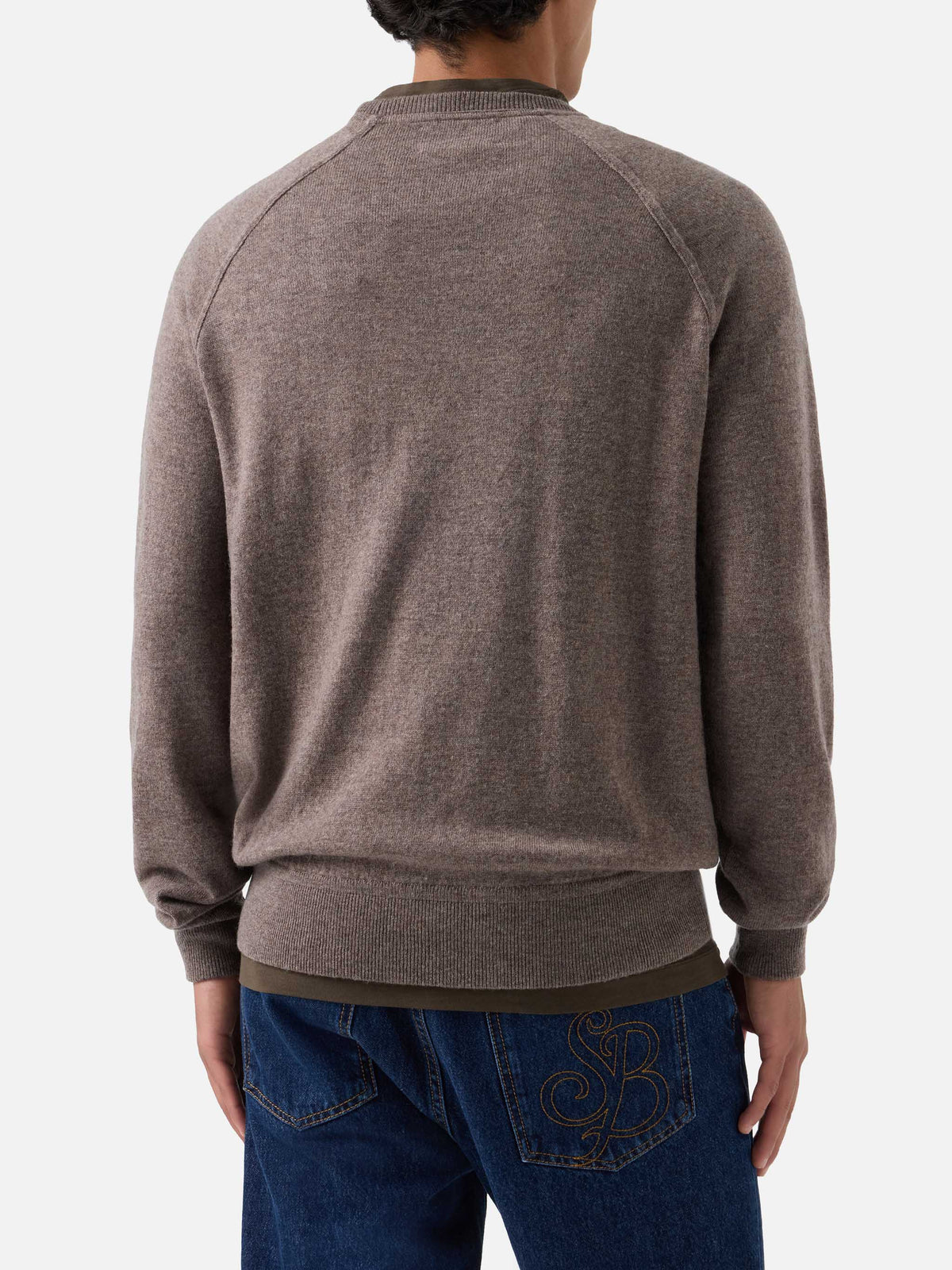 Pull col rond en mélange de laine mérinos et cachemire Beige Bricklane 