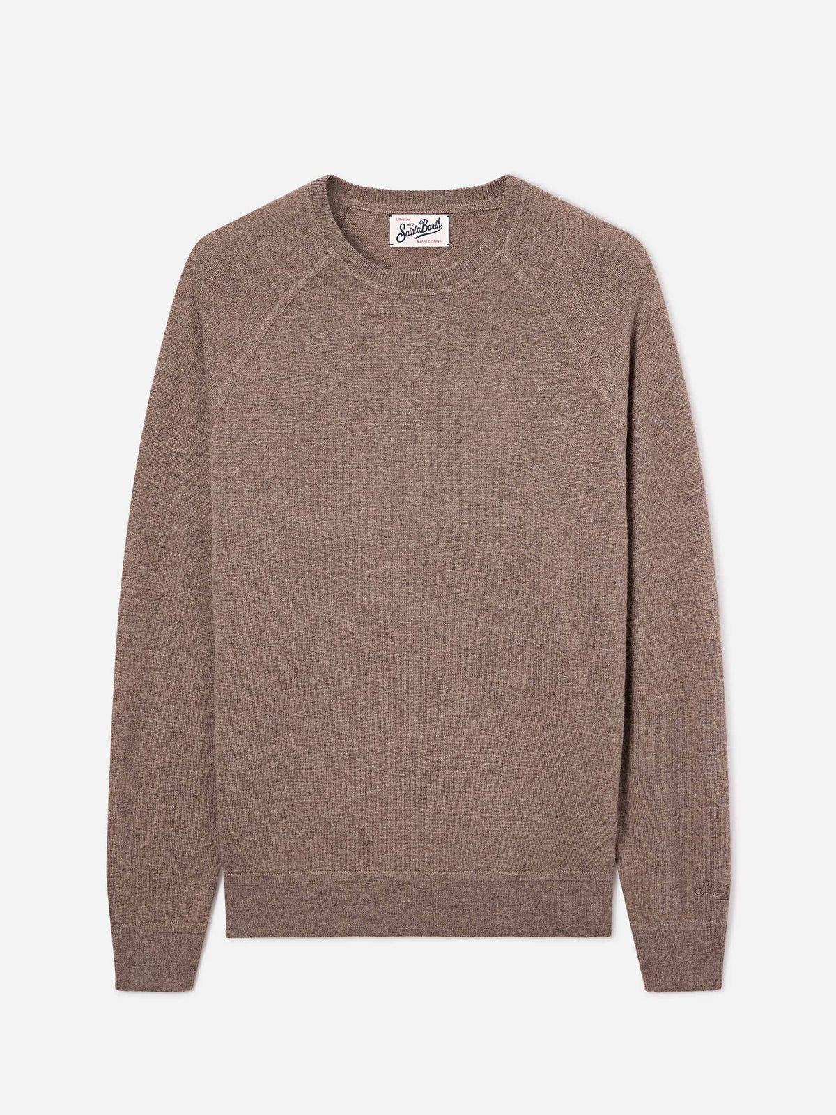 Pull col rond en mélange de laine mérinos et cachemire Beige Bricklane 