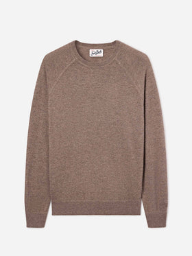 Pull col rond en mélange de laine mérinos et cachemire Beige Bricklane 