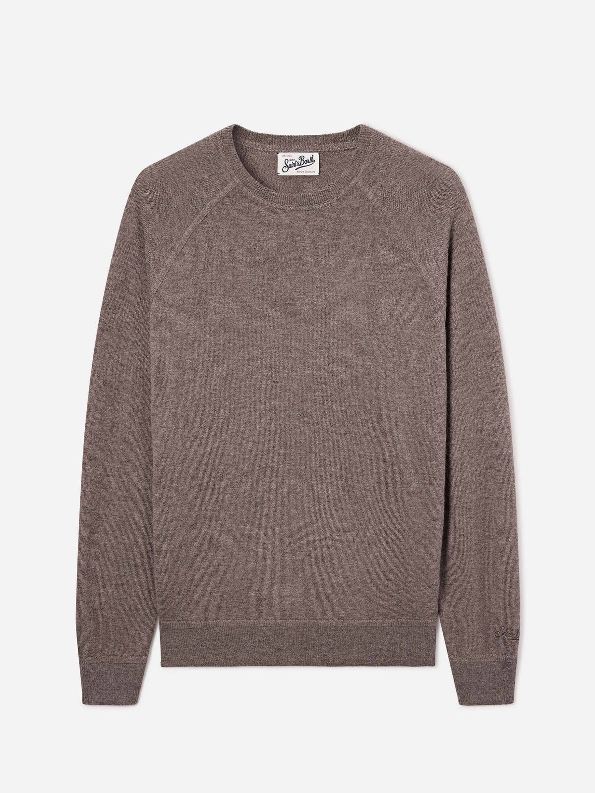 Pull col rond en mélange de laine mérinos et cachemire Beige Bricklane 