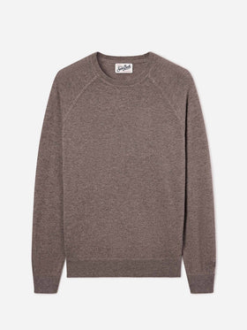 Pull col rond en mélange de laine mérinos et cachemire Beige Bricklane 