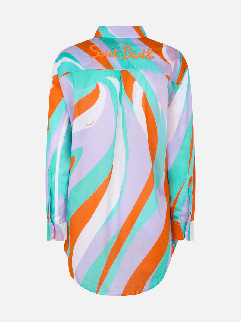 Woman cotton shirt Brigitte with shape wave print