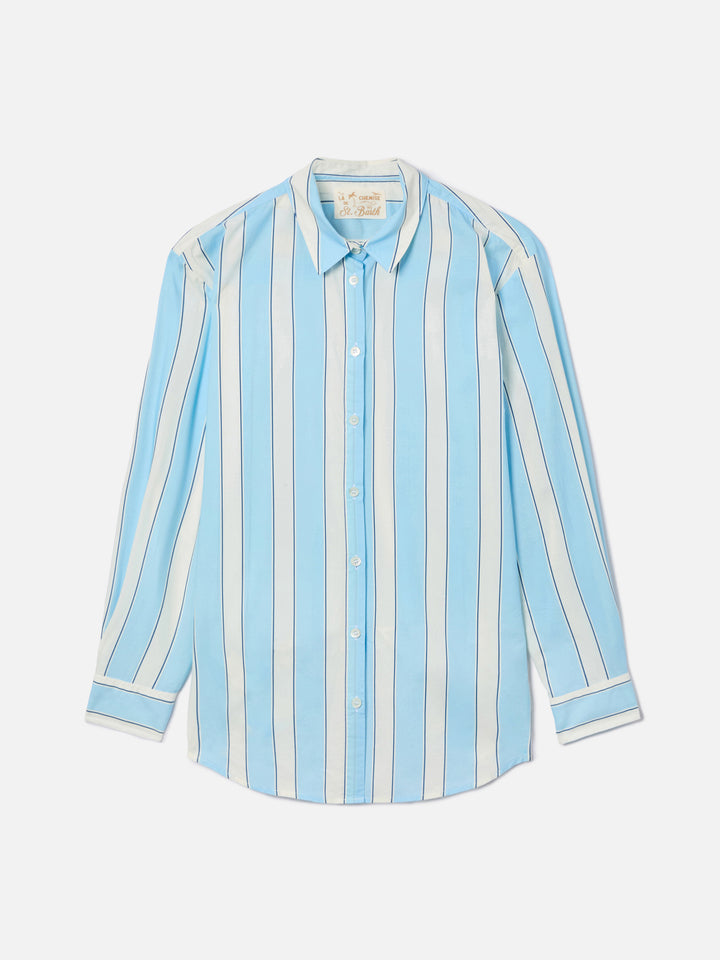 Brigitte cotton shirt with light blue stripes and Sport Club embroidery