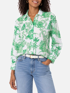Camisa de algodón Brigitte verde toile de jouy 