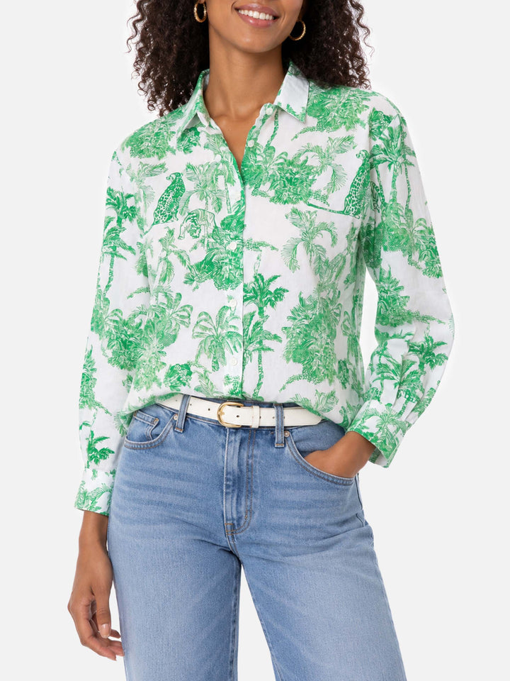 Camicia Brigitte in cotone stampa toile de jouy verde