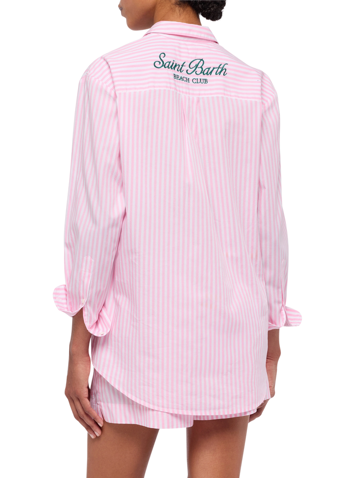Brigitte striped-print cotton shirt with Saint Barth beach club embroidery