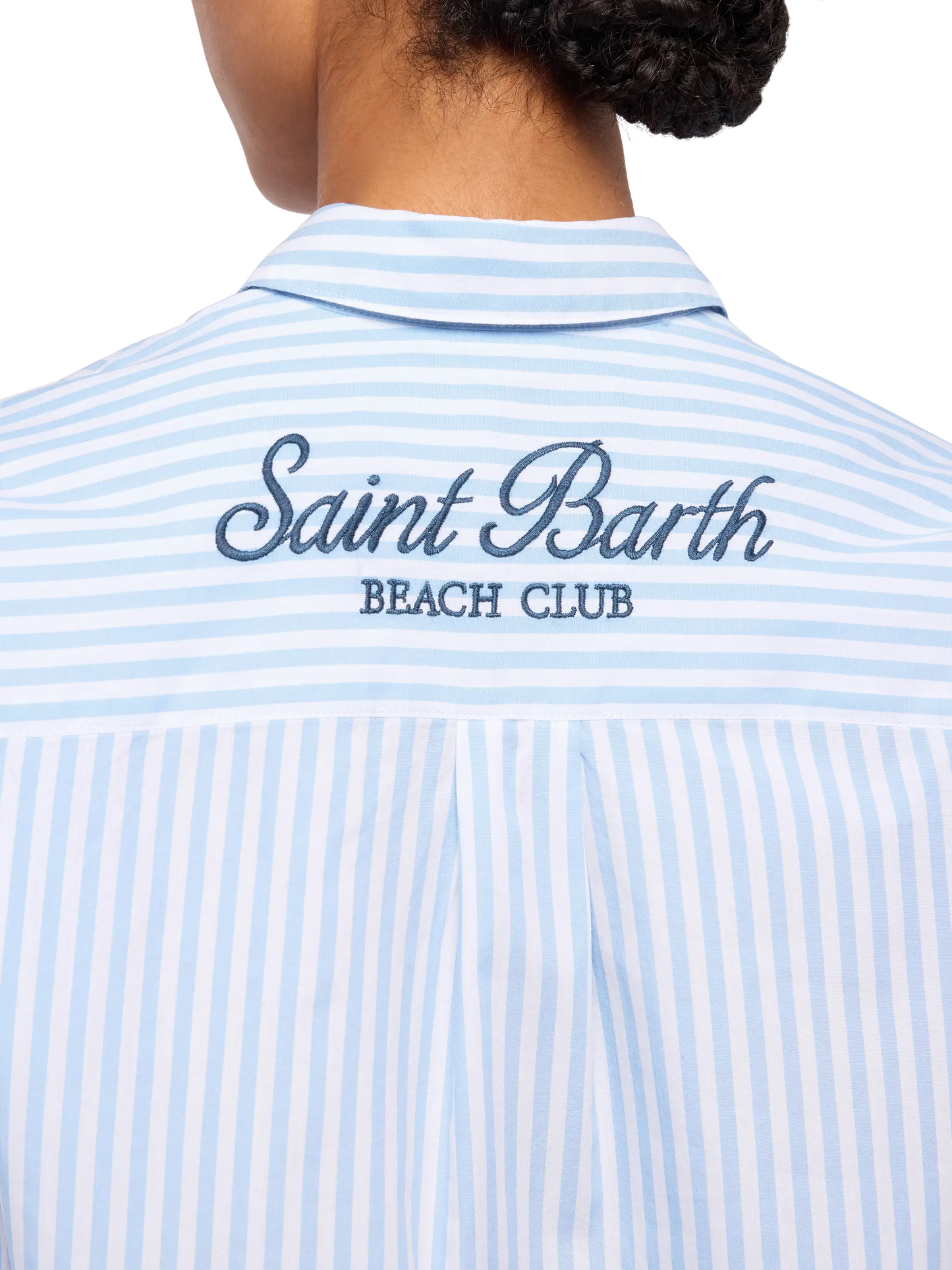 Brigitte striped-print cotton shirt with Saint Barth beach club embroidery