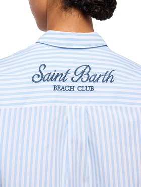 Brigitte striped-print cotton shirt with Saint Barth beach club embroidery