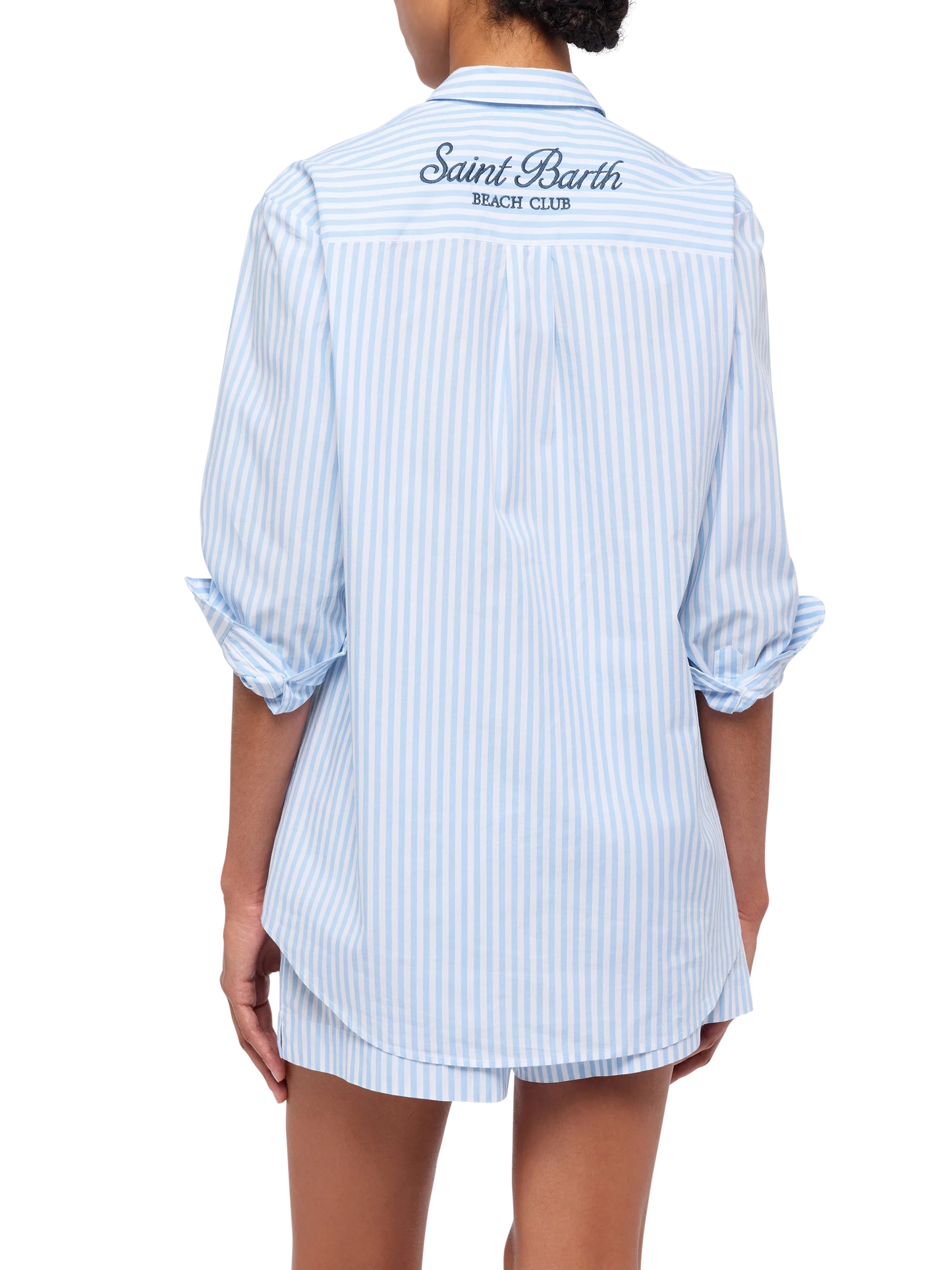 Brigitte striped-print cotton shirt with Saint Barth beach club embroidery