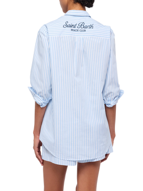 Brigitte striped-print cotton shirt with Saint Barth beach club embroidery