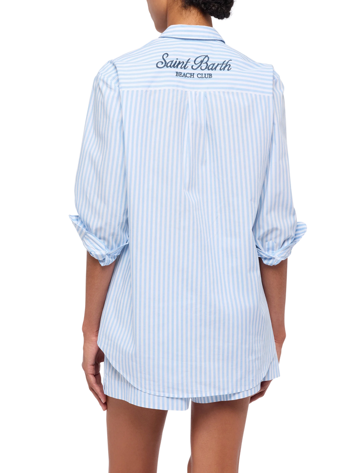 Brigitte striped-print cotton shirt with Saint Barth beach club embroidery