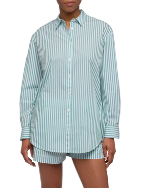 Brigitte striped-print cotton shirt with Saint Barth beach club embroidery