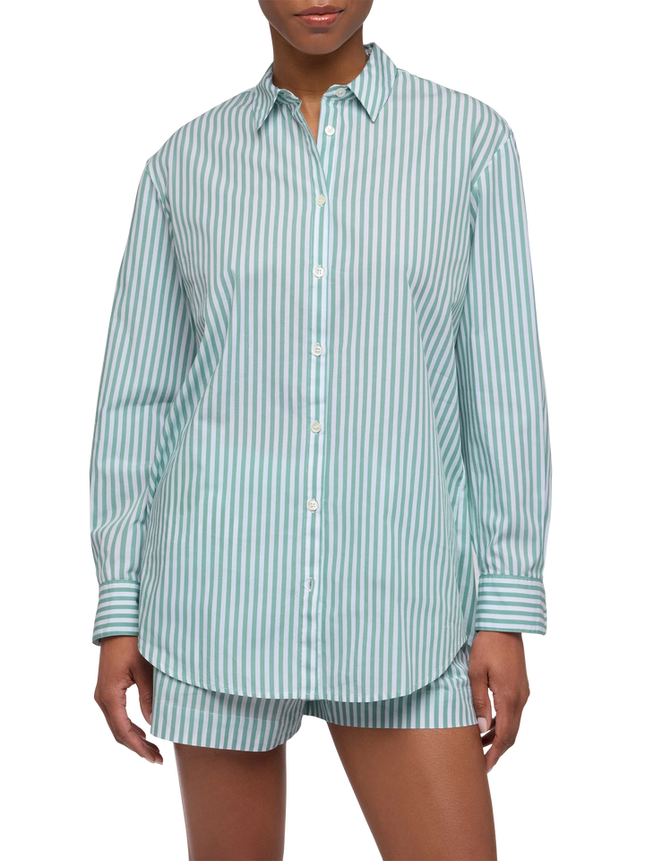 Baumwollhemd Brigitte mit Streifenmuster und Saint Barth Beach Club-Stickerei