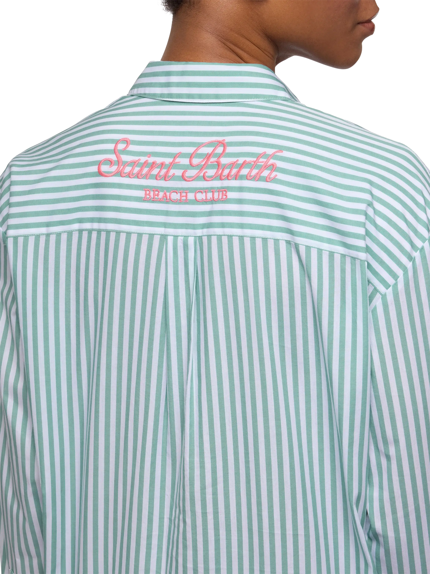 Brigitte striped-print cotton shirt with Saint Barth beach club embroidery