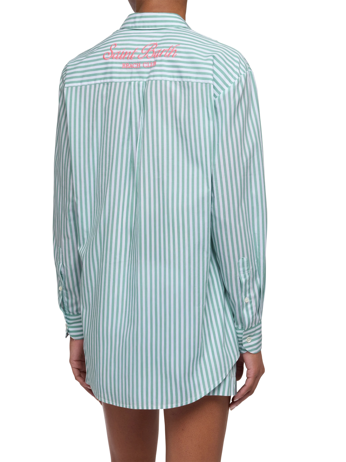 Brigitte striped-print cotton shirt with Saint Barth beach club embroidery
