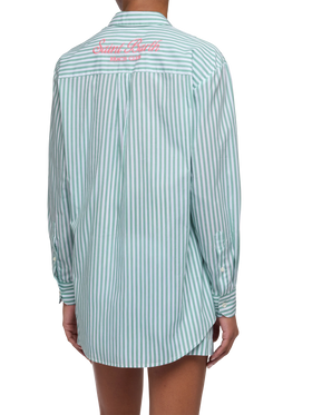 Brigitte striped-print cotton shirt with Saint Barth beach club embroidery