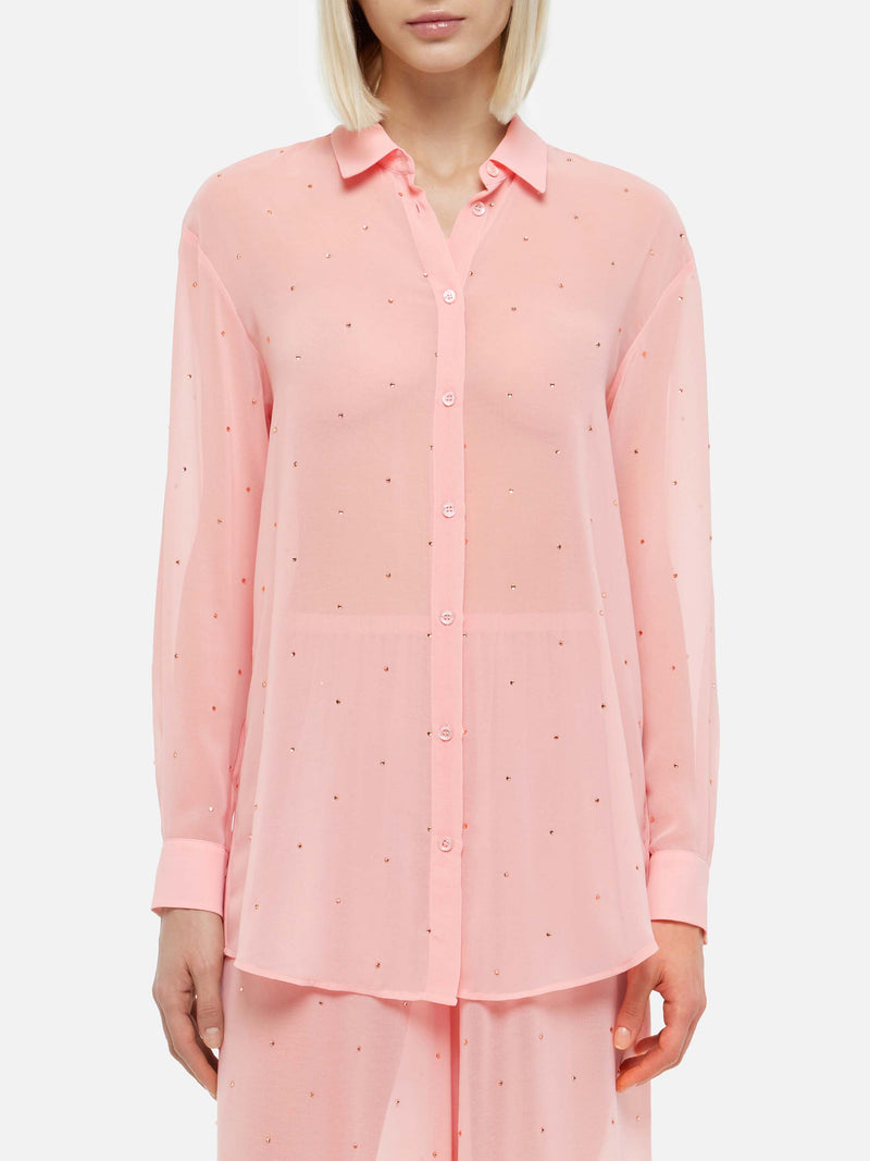 Brigitte pink georgette shirt with rhinestone embellishments