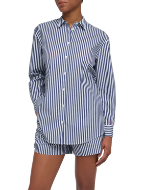 Brigitte striped-print cotton shirt with Saint Barth beach club embroidery