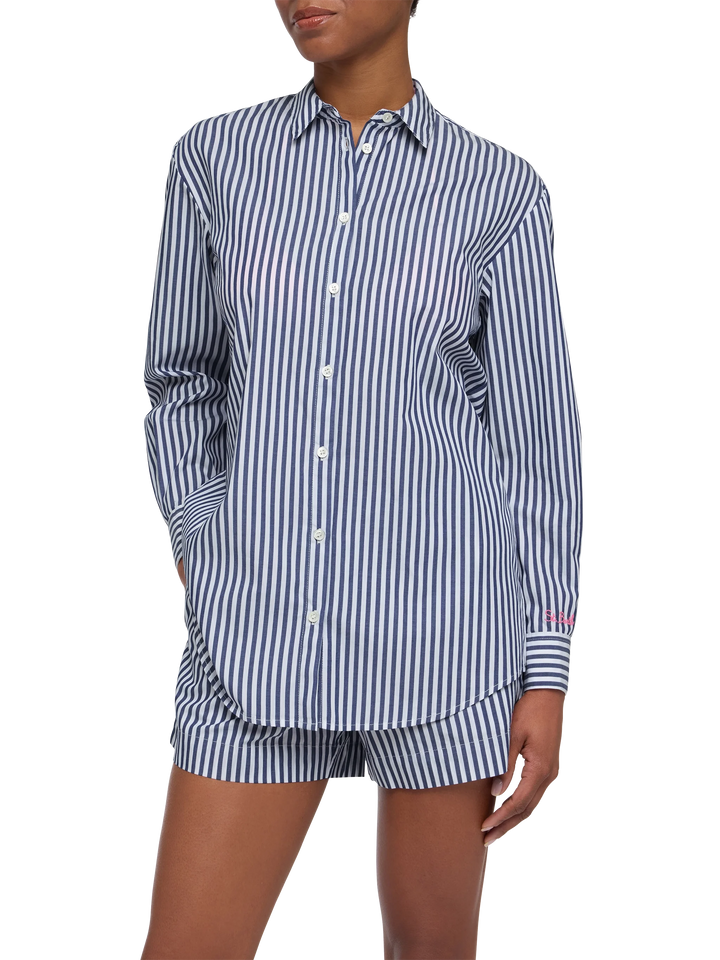 Brigitte striped-print cotton shirt with Saint Barth beach club embroidery