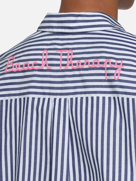 Brigitte striped-print cotton shirt with Saint Barth beach club embroidery