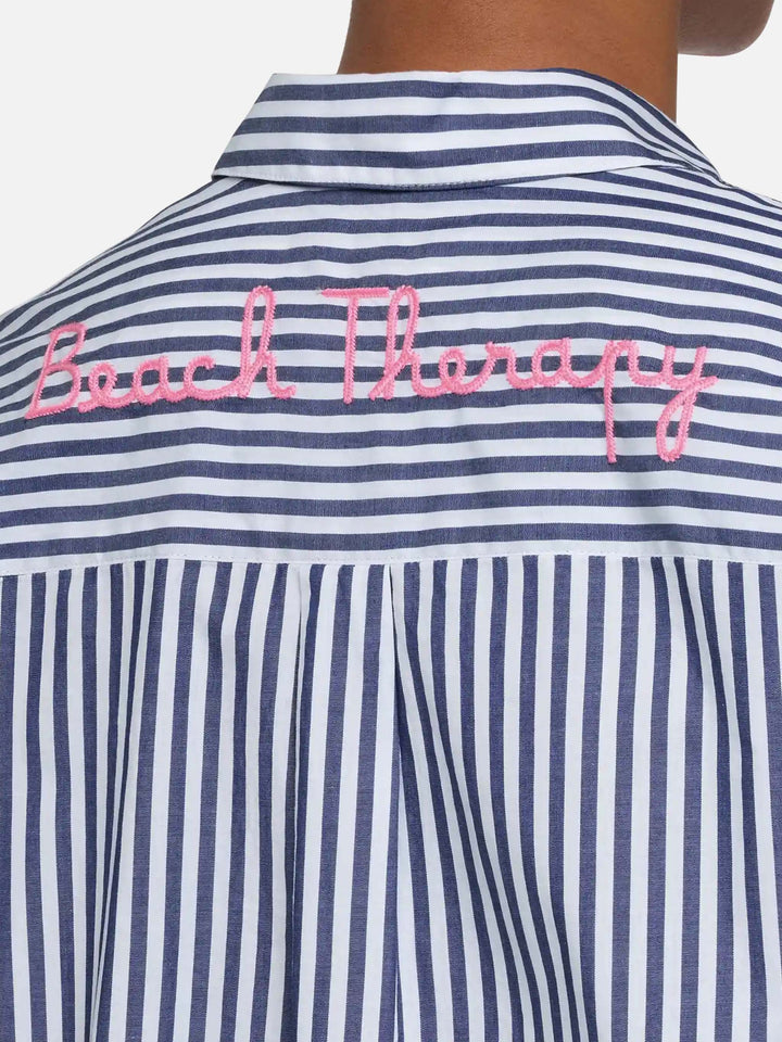 Brigitte striped-print cotton shirt with Saint Barth beach club embroidery