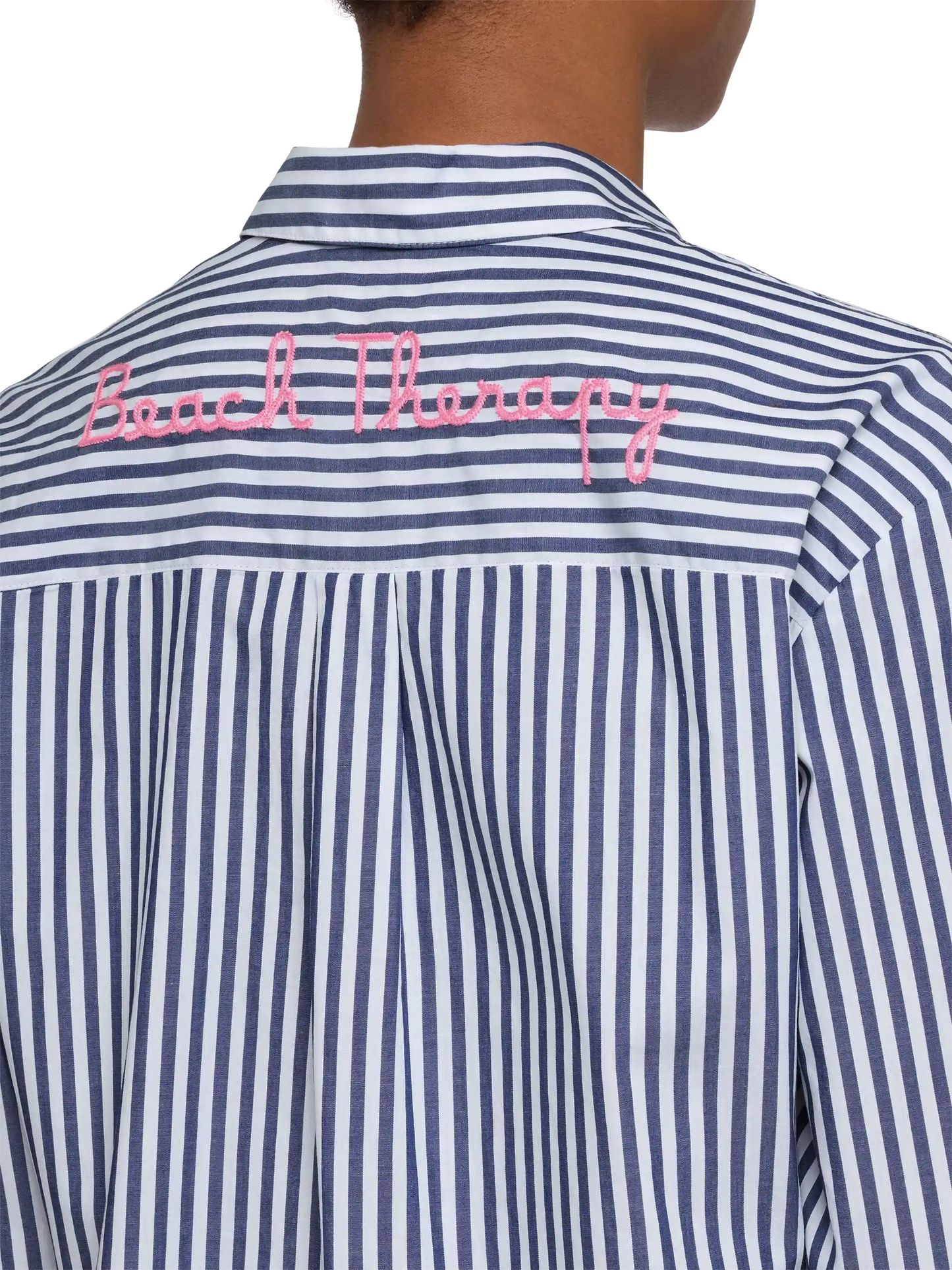 Brigitte striped-print cotton shirt with Saint Barth beach club embroidery