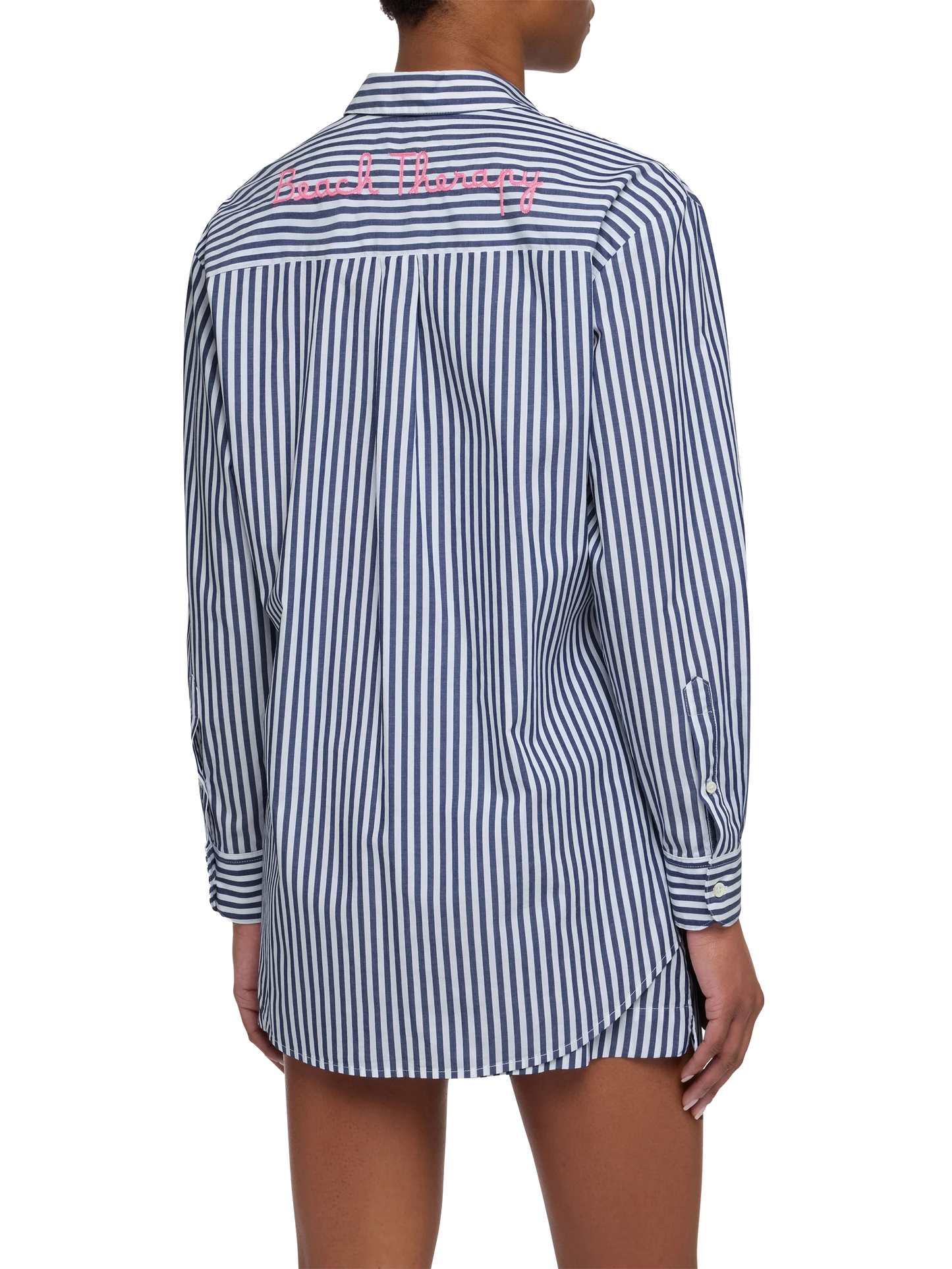Brigitte striped-print cotton shirt with Saint Barth beach club embroidery