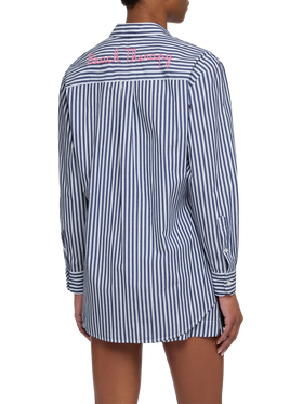 Brigitte striped-print cotton shirt with Saint Barth beach club embroidery