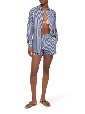 Brigitte striped-print cotton shirt with Saint Barth beach club embroidery