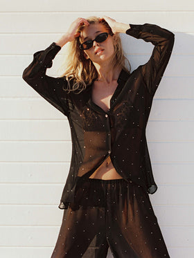 Brigitte camicia in georgette nera con strass