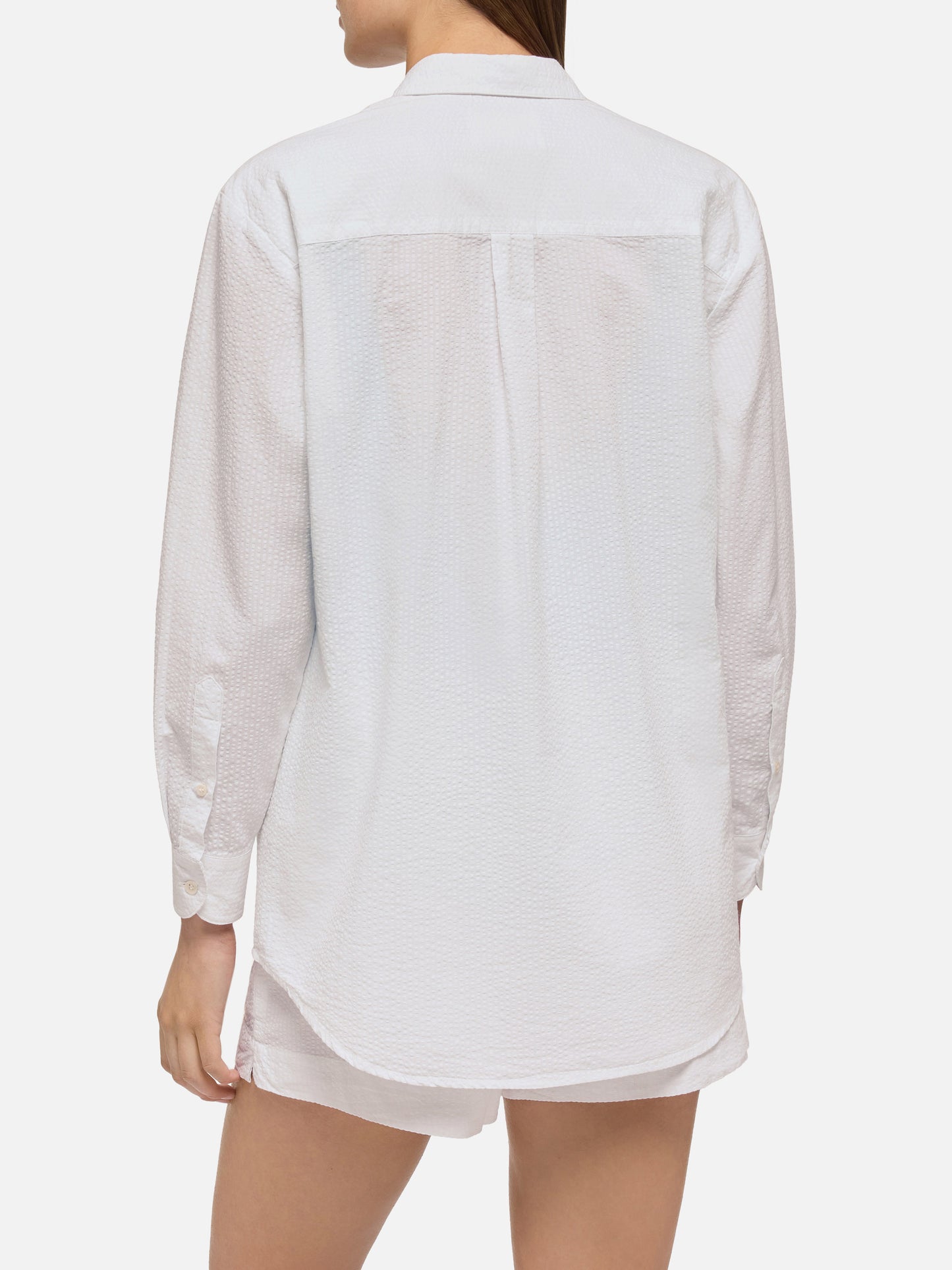 Brigitte white seersucker shirt with Saint Barth embroidery