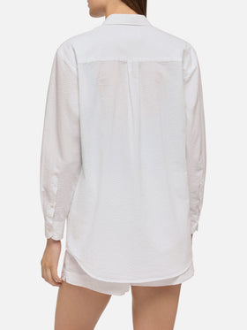 Brigitte white seersucker shirt with Saint Barth embroidery