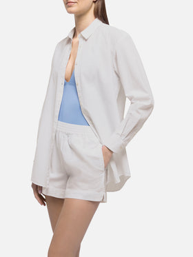 Brigitte white seersucker shirt with Saint Barth embroidery