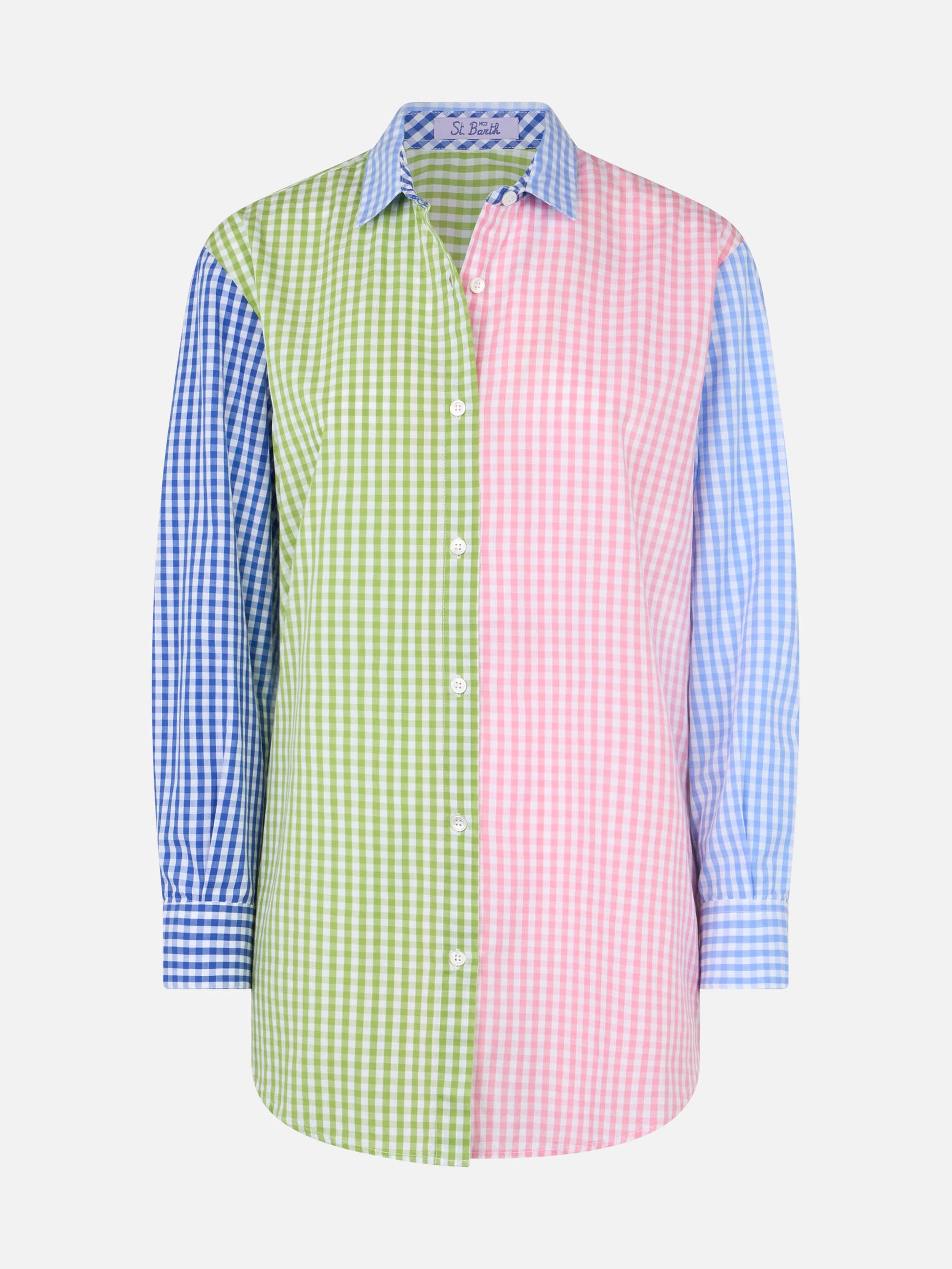 Woman cotton shirt Brigitte with multicolor vichy print and Saint Barth embroidery - MC2 Saint Barth
