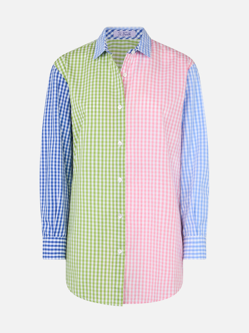 Camicia da donna in cotone Brigitte con stampa vichy multicolor e ricamo Saint Barth