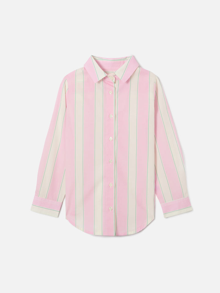 Mini Brigitte Shirt in striped cotton poplin in white, pink and green