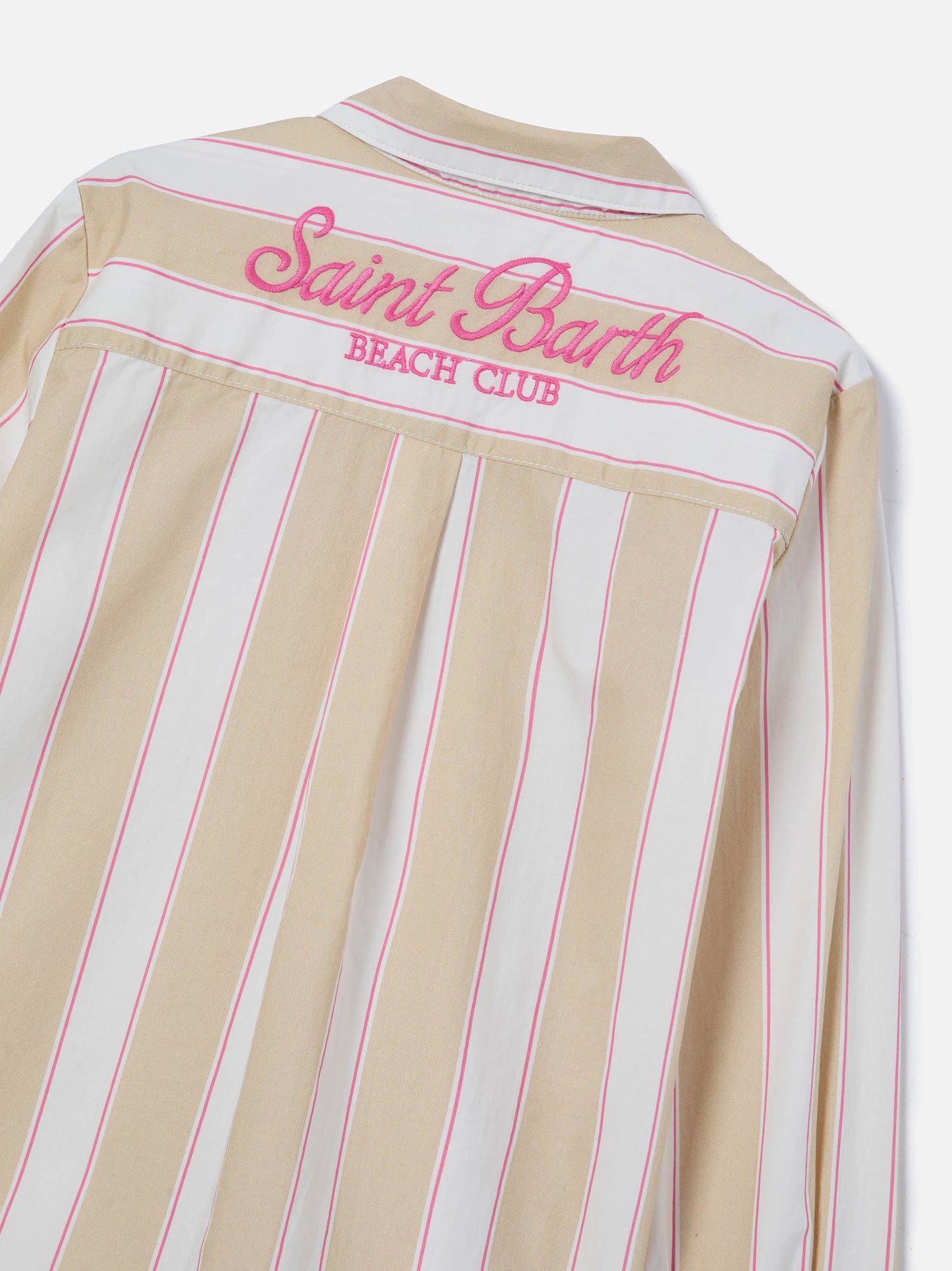 Mini Brigitte Shirt in striped cotton poplin in beige, white and pink