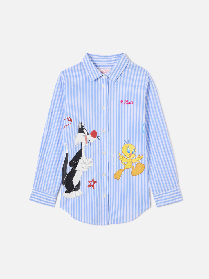 Chemise Mini Brigitte à rayures blanches et bleu clair | Édition Spéciale 