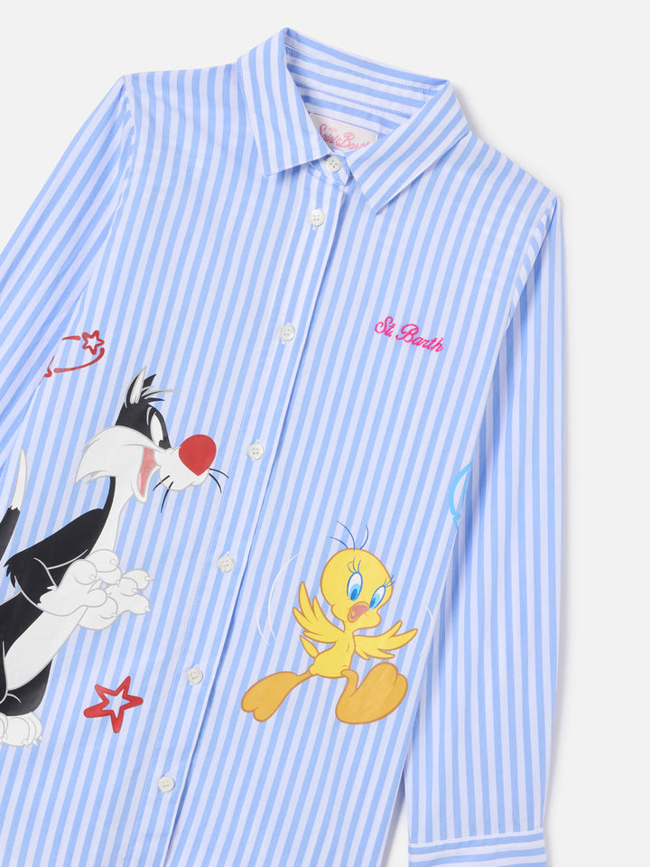 Chemise Mini Brigitte à rayures blanches et bleu clair | Édition Spéciale 