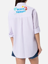 Woman striped print cotton over shirt Brigitte with front and back Beach Therapy embroidery