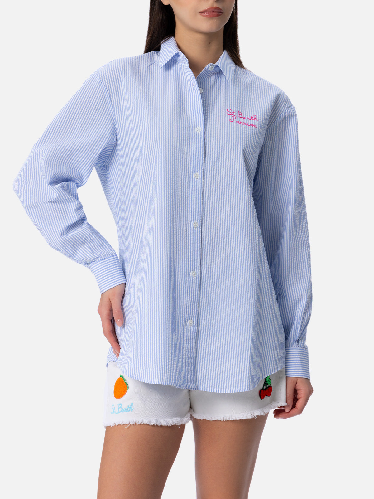 Brigitte striped seersucker shirt with Snoopy print - MC2 Saint Barth