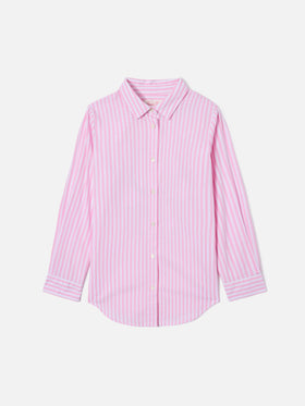 Mini Brigitte Shirt with pink stripes and Bonjour embroidery | Special Edition