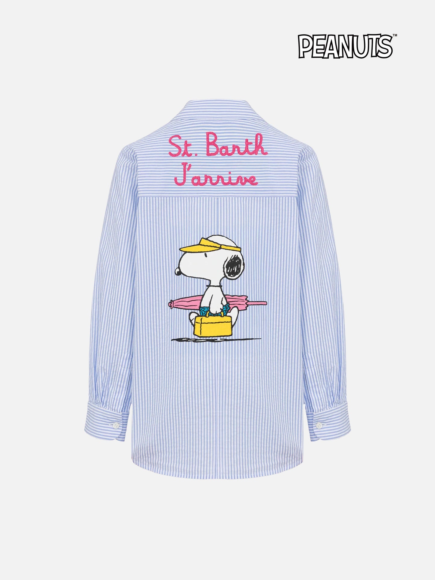 Camicia Mini Brigitte in seersucker a righe azzurre con stampa Snoopy | SNOOPY PEANUTS® SPECIAL EDITION