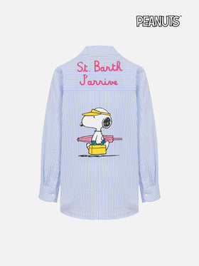Camicia Mini Brigitte in seersucker a righe azzurre con stampa Snoopy | SNOOPY PEANUTS® SPECIAL EDITION