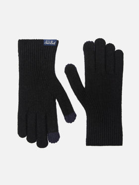 Gerippte Stretch-Handschuhe aus Cashmere-Mix Brixton in Schwarz