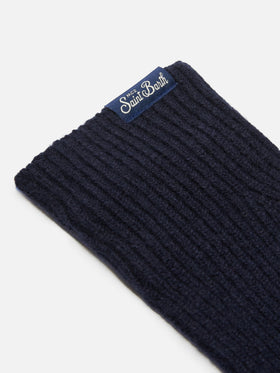 Brixton ribbed stretch cashmere-blend gloves in night blue