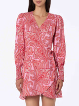 Linen short wrap dress Brilly with paisley print