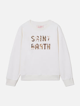 Briony Crewneck Sweatshirt in white with leopard patch
