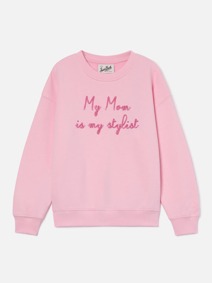 Pink Briony cotton blend sweatshirt with My Mom Is My Stylist embroidery